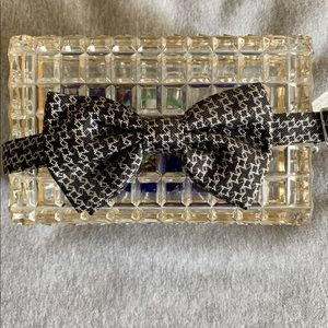 NWT Halston Silk Grey, Black & silver Bow tie